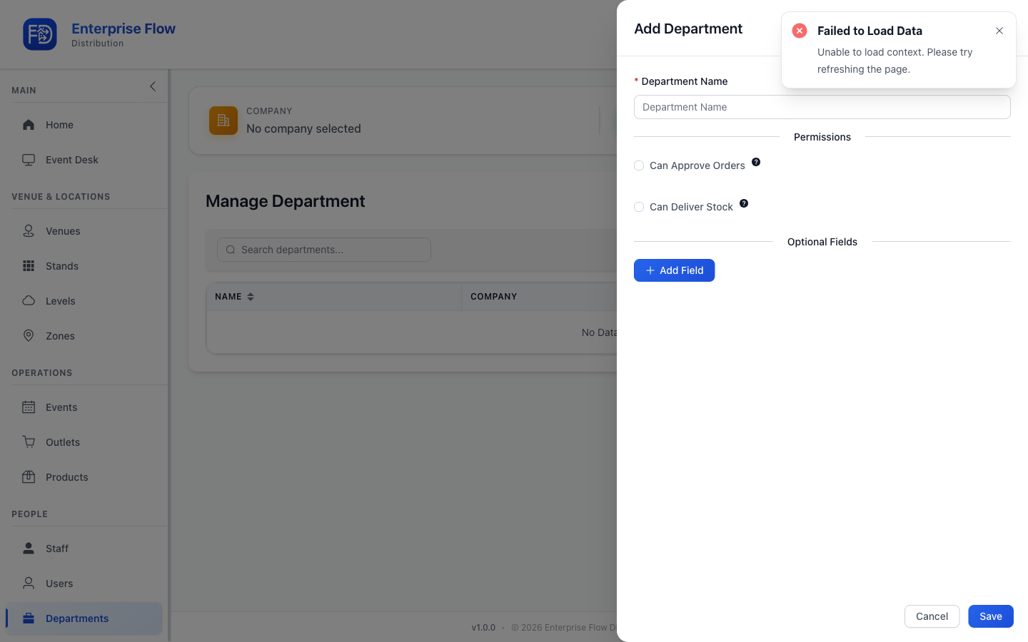 Create department form