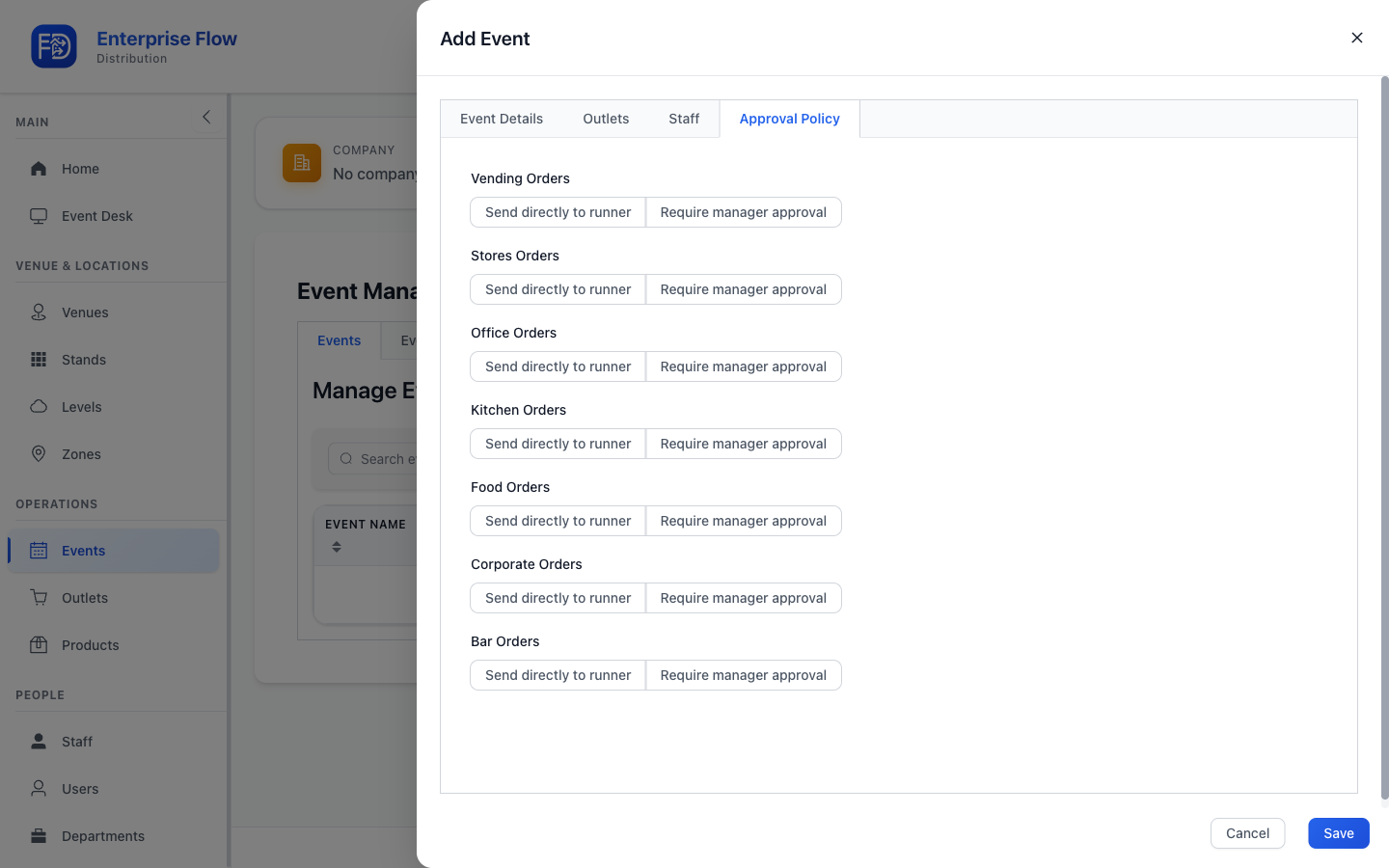 Event approval policy tab