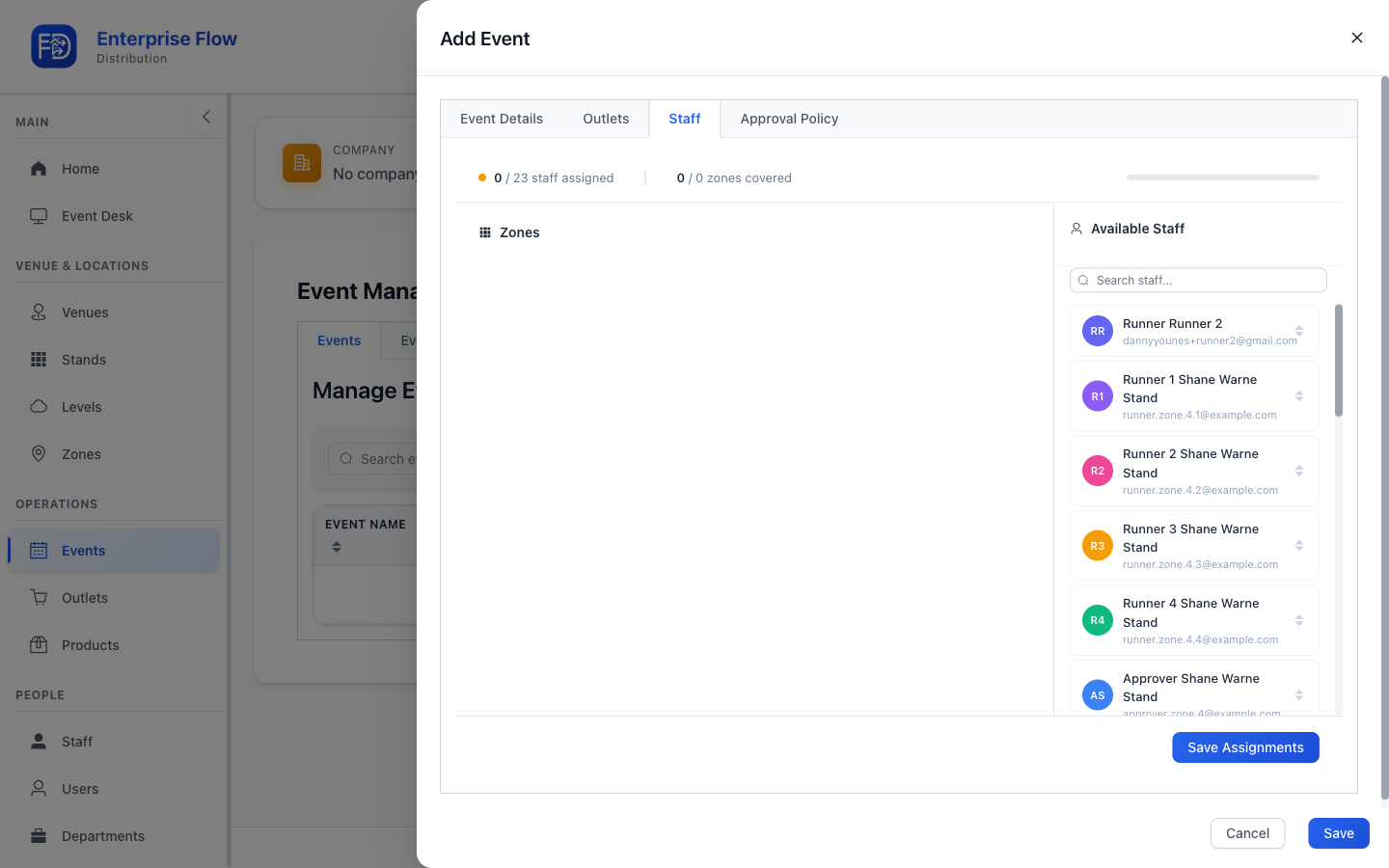Event staff tab