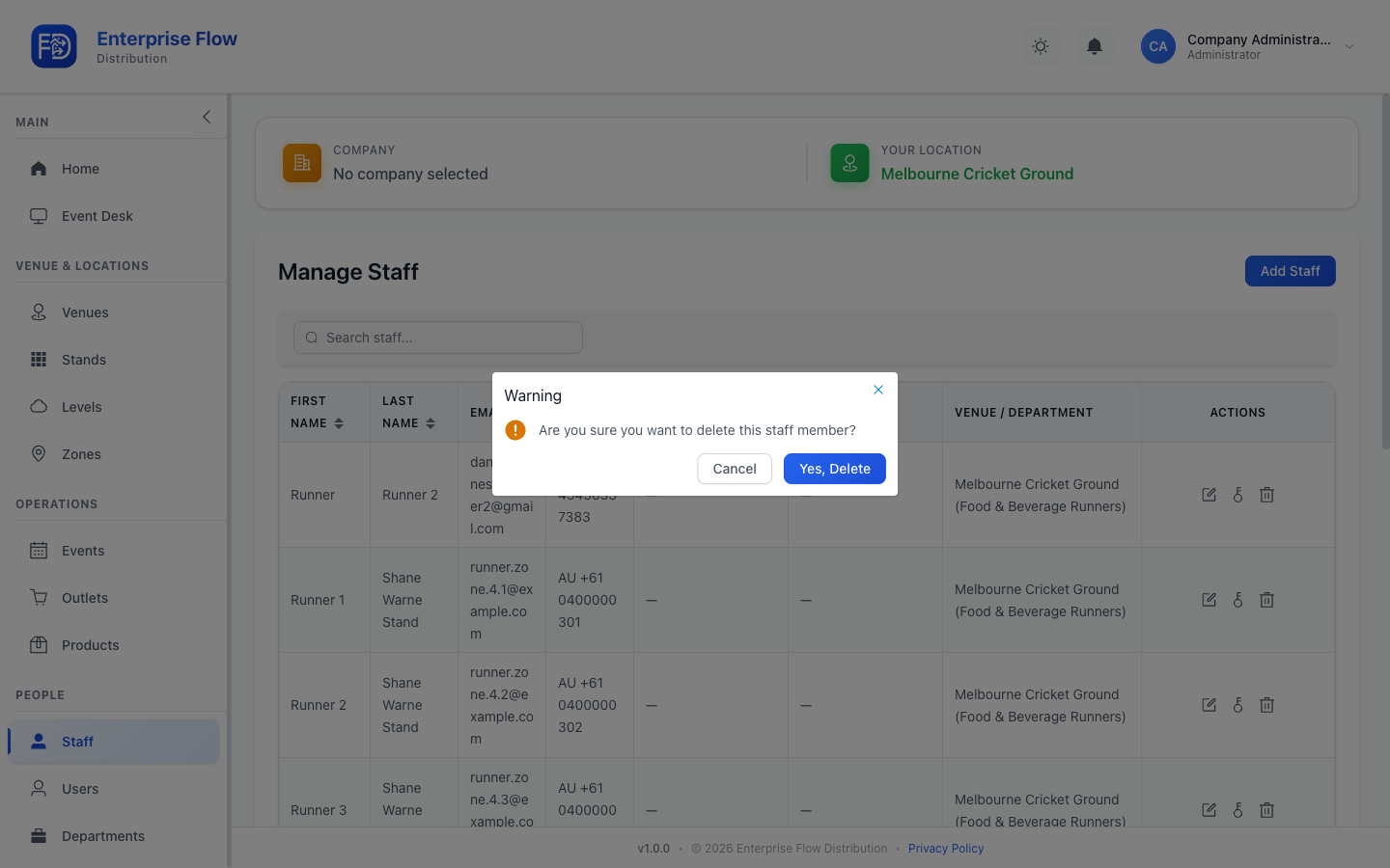 Delete staff confirmation