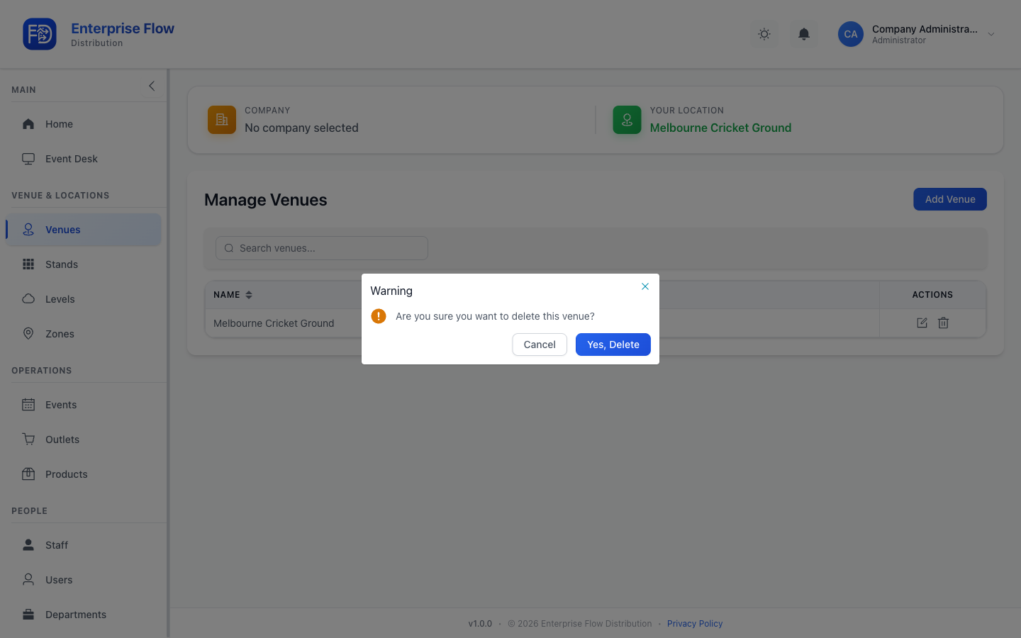 Delete venue confirmation