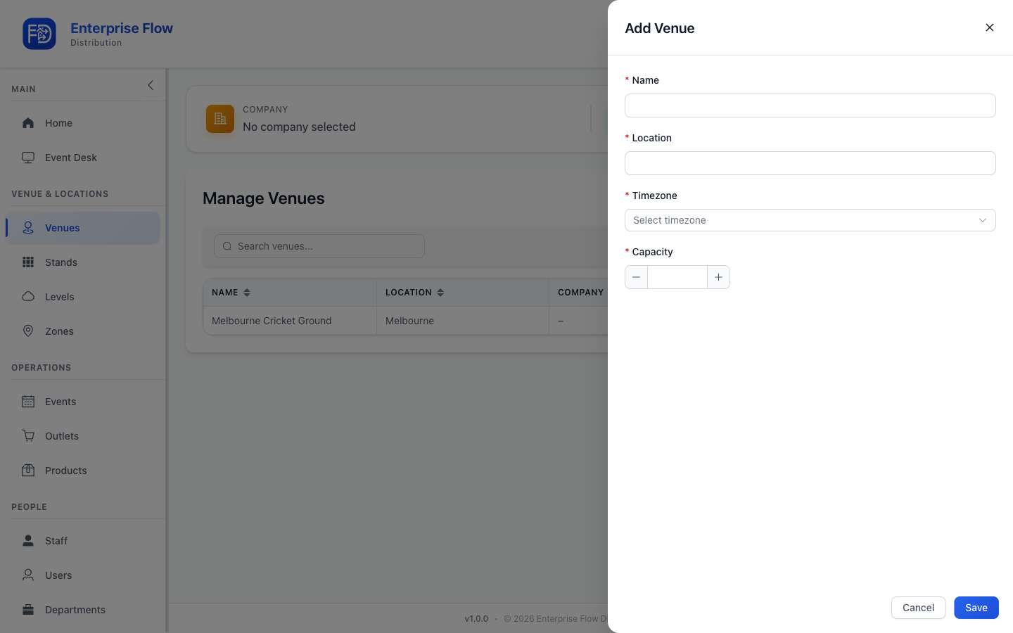 Create venue form